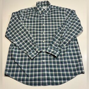 LL Bean Button Shirt Long Sleeve Men Large Green Plaid Traditional Fit Outdoors